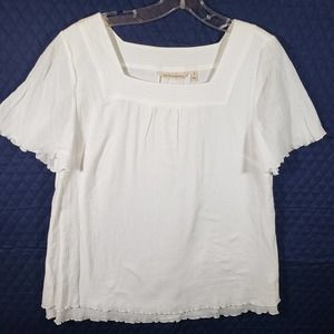 Soft Surroundings White Cotton Crepe Top Square Neck Lined Sz S